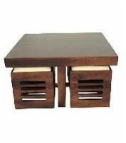 Living Wooden Coffee 4 Stools Table