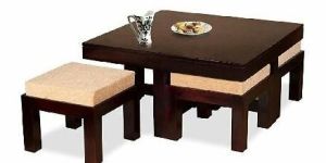 Wooden Coffee Table with 4 Stools for Living Room