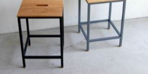 Wooden Top Stool Metal Base
