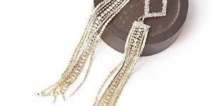 Trendy Silver Plated CZ-Long Earring