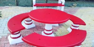 Red Cement Dining Table Set