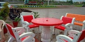 Red Cement Table Chair Set