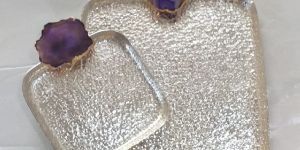 Silver Plated Tray Set with Agate Stone