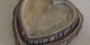 Wooden Heart Shaped Tray Set