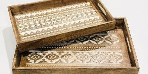 Wooden Rectangular Tray Set