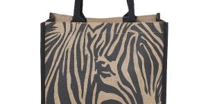 Zebra Texture Print PP Laminated Jute Tote Bag