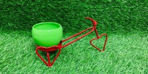 RED POWDER COATED IRON RIKSHAW PLANTER FOR HOME AND OFFICE