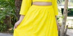 Yellow Crop Top with Skirt