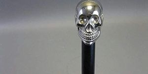Brass Wooden Skull Head Handle Walking Stick