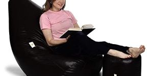 Black Beans Filled Affluence Bean Bag with Footstool