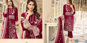 Shaista Embroidered Velvet Woolen Suit Material