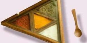 Sheesham Wood Triangle 4 Compartment Masala Box