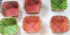 Side Handled Colored Square Bamboo Basket