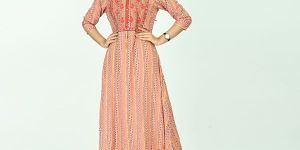 Light Pink A-line Hand Work Kurti