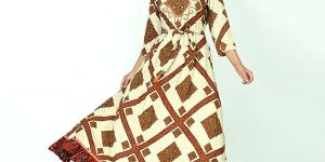 Off-white & Brown Frill Gown with Handwork and Belt