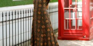 Rayon Booti Print Full Length Straight Fall Gown