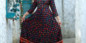 Rayon Hexagonal Frill Gown