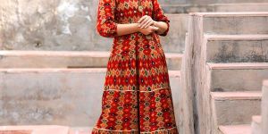 Rayon Ikat Print Tiered Gown