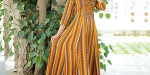 Rayon Zig- Zag Print Frill Gown