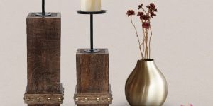 Wooden Studded Candle Stand