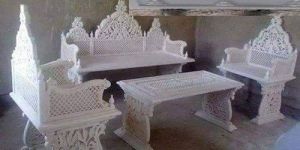 White Marble Seating Garden Bench