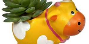 Yellow Cow Resin Planter Pot for Small Plants & Succulents