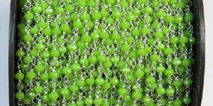 Peridot Green Crystal 3mm Wire Wrapped Rosary Style Chain