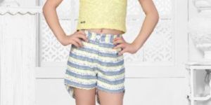 Net Fabric off Solder Stylish Top Wove Stripe Fabric Half Pant