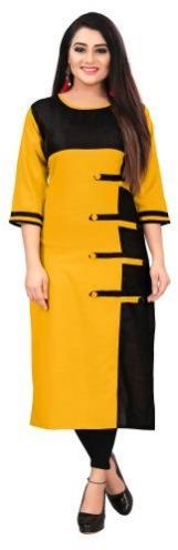 Yellow & Black Cotton Kurti