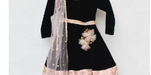 Velvet with Pink Border Girls Anarkali Suit