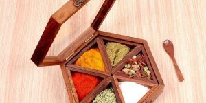 Wooden Hexagonal Spice Box