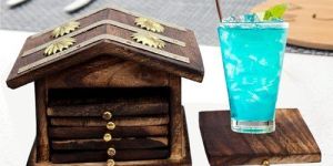 Wooden Hut Shaped Coaster