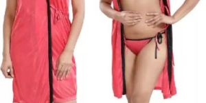 Women Pink Lingerie Set with Robe