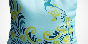 TEAL BEAUTIFUL PEACOCK PRINT INCHES DIGITAL PRINT CUSHION COVER WITH FILLER