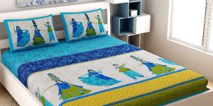 URQUOISE PUPPET PRINT COTTON DOUBLE BED SHEET WITH 2 PILLOW COVERS