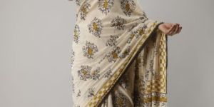 YELLOW LEAF BAGRU PRINTED COTTON SAREE