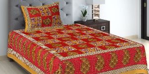 YELLOW PRINTED COTTON SINGLE BED SHEET WITH 1 PILLOW COVER