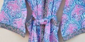 Hand Block Printed Pink & Blue Kimono