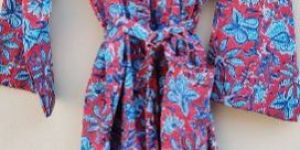 Hand Block Printed Red & Blue Kimono