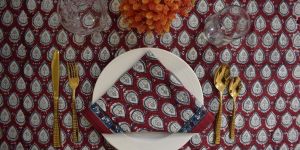 Hand Block Printed Red Buti Tablecloth