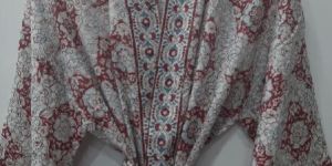 Hand Block Printed Red & Gray Kimono