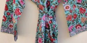 Hand Block Printed Red & Green Kimono