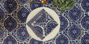 Hand Block Printed Turquoise Tablecloth