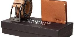 Men Tan Brown Genuine Leather Accessory Gift Set