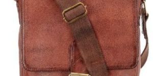 Unisex Tan Solid Leather Messenger Bag