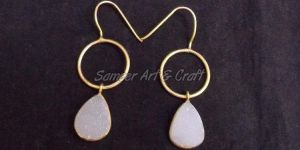 White Druzy Gemstone Earring with Gold Plated