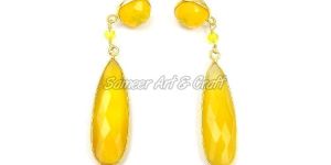 Yellow Chalcedony Gemstone Stud Earring Set