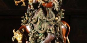 Brass Cow Krishna Statue