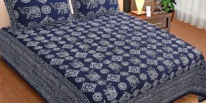 Rajasthani Indian Indigo Bedsheet King Size with 2 Pillow Cover Blue