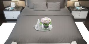 Rajasthani satin stripe Bedsheet King Size with 2 Pillow Cover. light grey